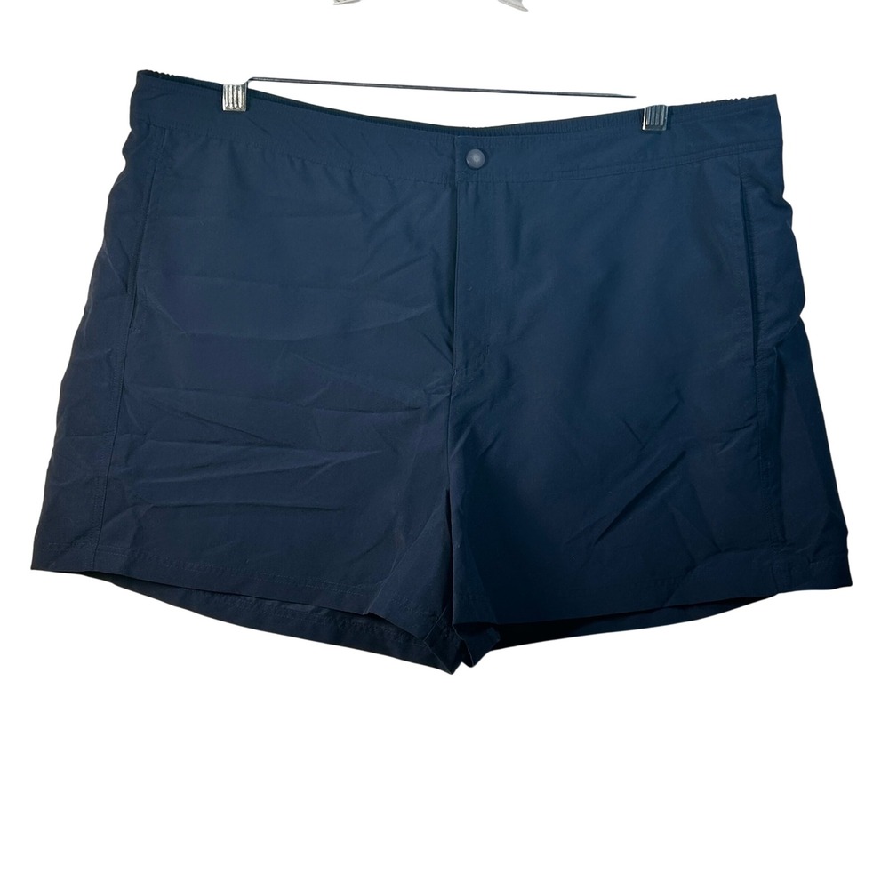 Lands End Navy Blue Board Swim Shorts Womens 16P Petite‎ Zip Fly Elastic Back